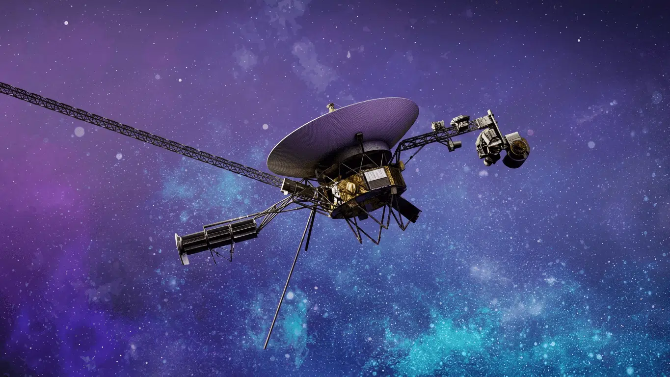 Voyager 1 spacecraft traveling in deep interstellar space with galaxy background NASA Voyager 1