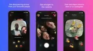 Instagram Instants app onboarding screens showing camera-first interface and photo sharing features
