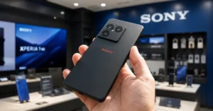 Sony Xperia smartphone held in hand, showing premium rear design